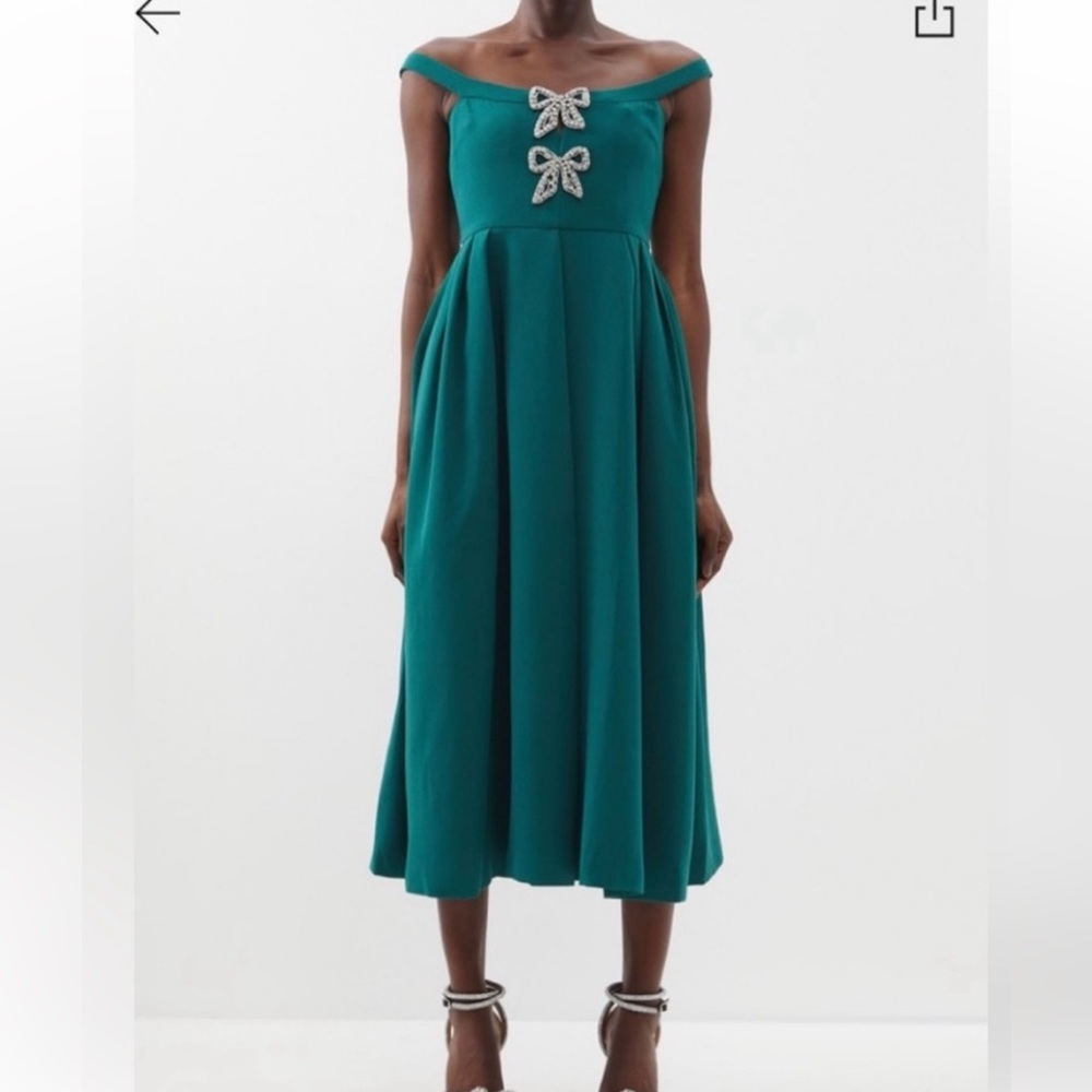 Self Portrait Bow Midi Dress Green Size 4 Brand New